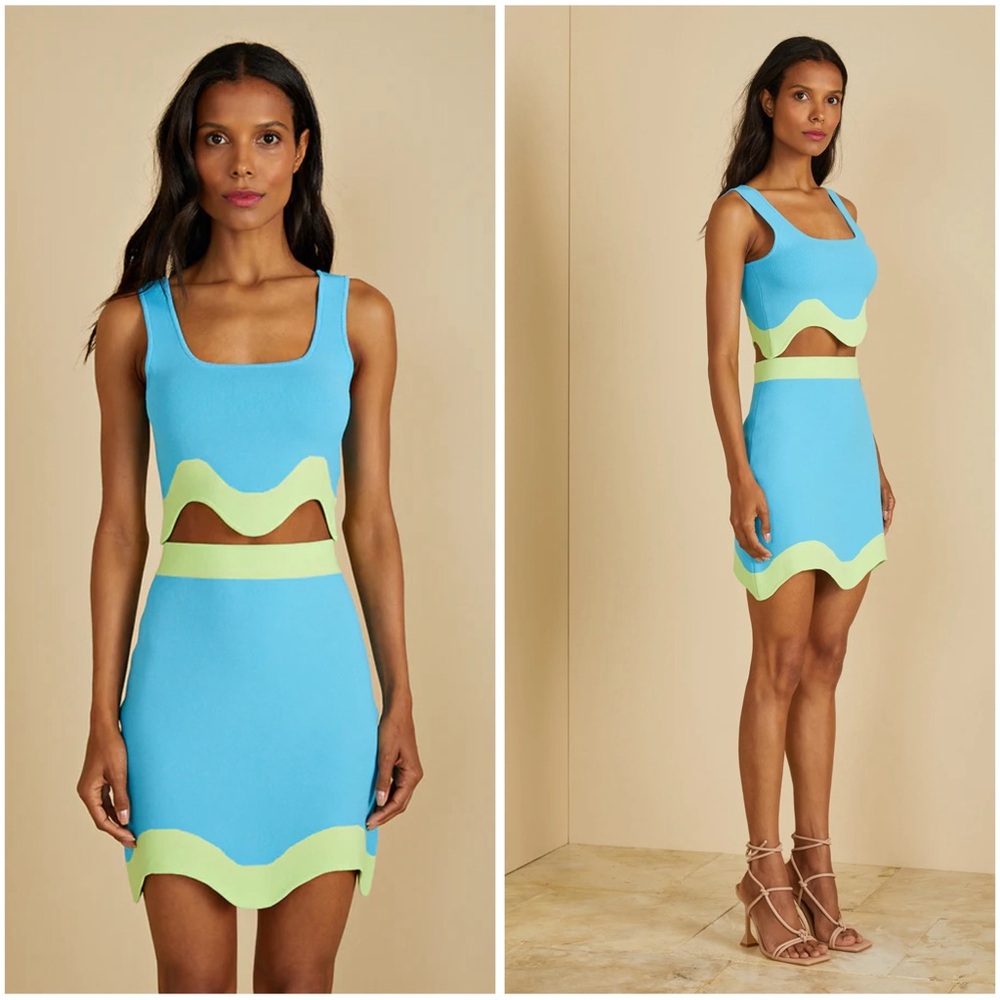 AMUR Dean Jacquard green and blue Knit Skirt